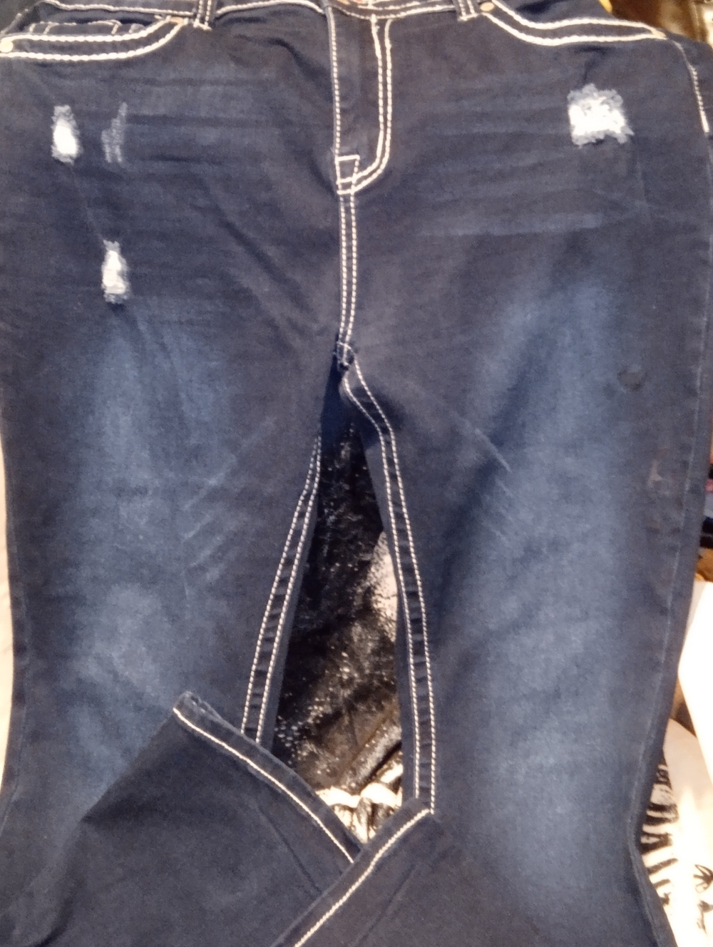 BAMBOO Boot Cut Navy Jeans with White Contrast Stitching Diamond Accent Pockets.